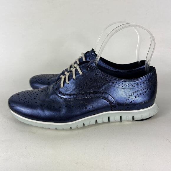 Cole Haan ZeroGrand Shoes Women's 7 Marine Blue Leather Comfort Wingtip Oxford - Picture 5 of 12